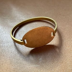 Vintage oval hinge brass cuff bracelet bangle layer boho gold ID signet